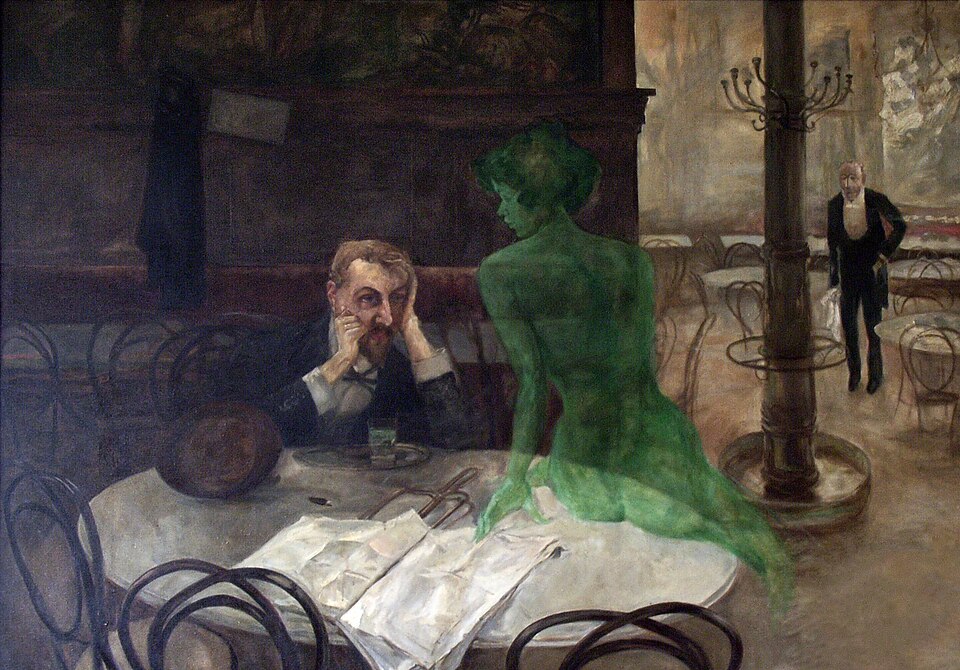 Viktor Oliva's The Absinthe Drinker with a Green Fairy apparition.
